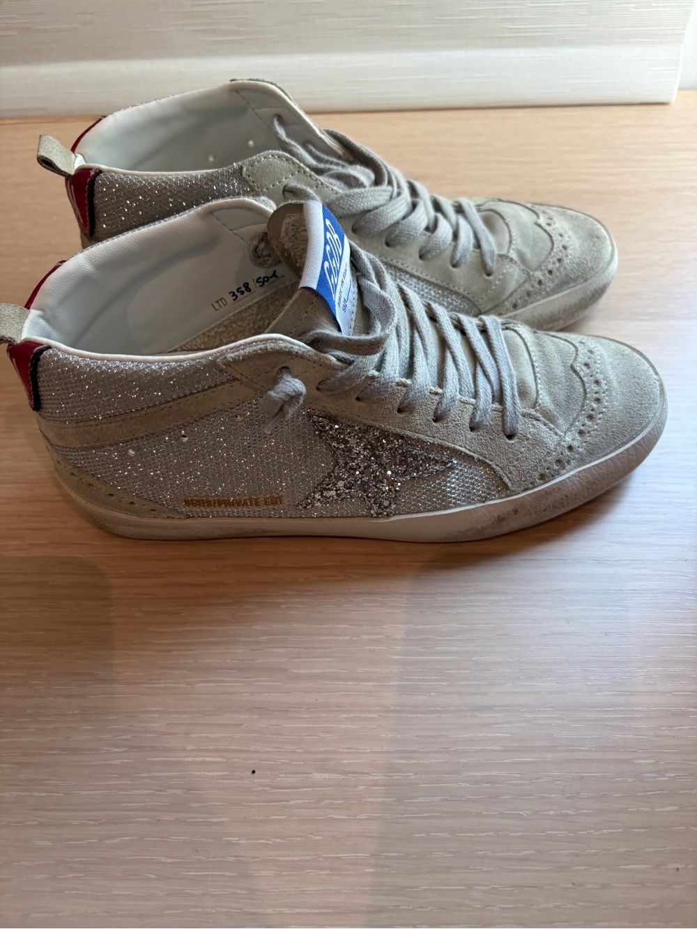 Golden Goose Beige Suede Sneakers with Blue Tongue Tab - Picture 5 of 7